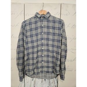 Faherty Brand Mens Reversible Plaid Flannel Shirt Blue Grey Button Down